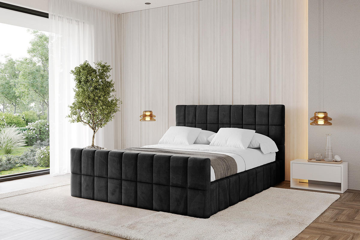 POLSTERBETT mit Bettkasten, Fußteil und Lattenrost, Boxbett ohne Matratze - AMEA-Z 160x200 Schwarz - Schwarz, Holzwerkstoff/Textil (160/200cm) - ALTDECOR