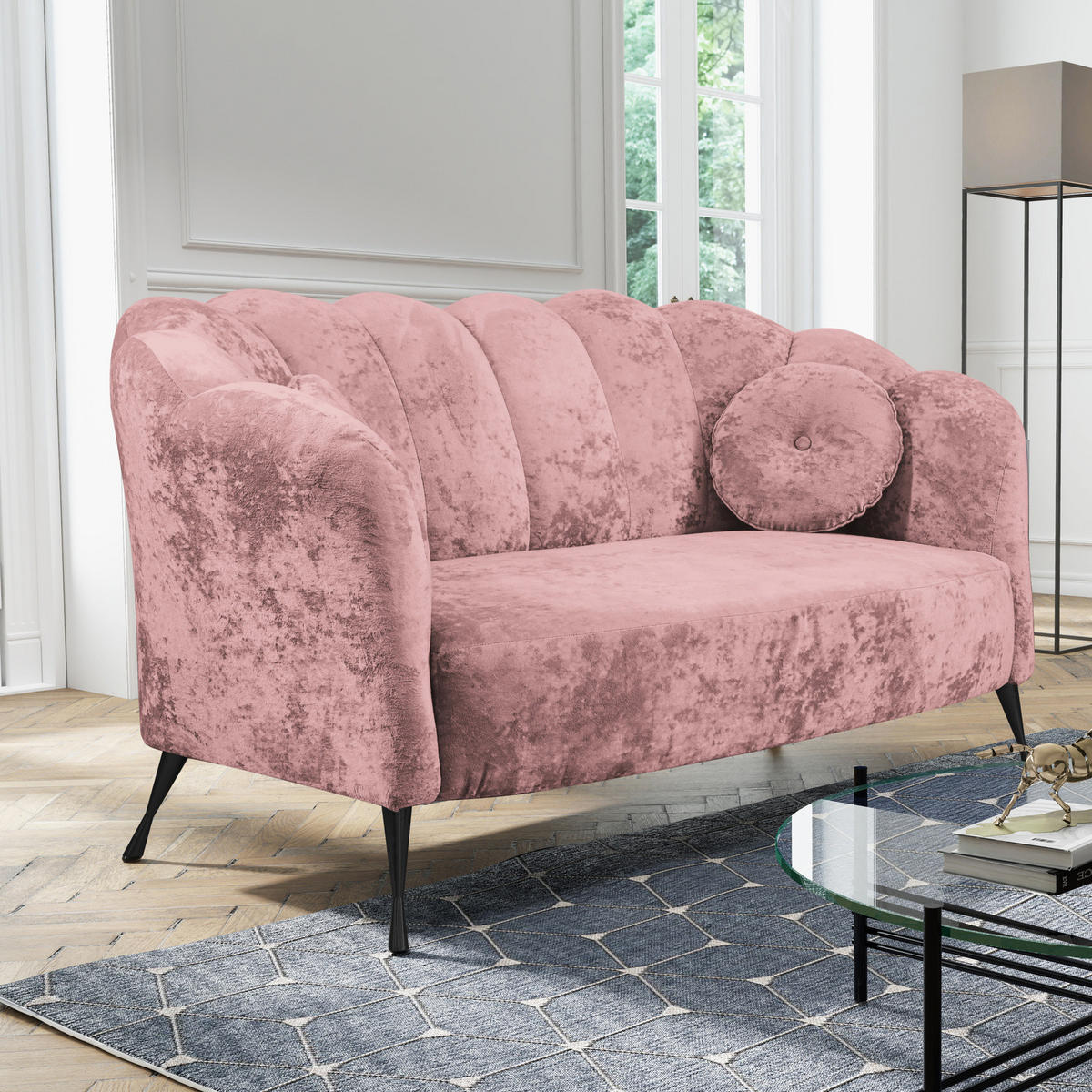 SOFA Adria 2-Sitzer 155x78x83 mit Metallfüßen - Dunkelrosa/Schwarz, Holz/Textil (155/78/83cm) - Ravio