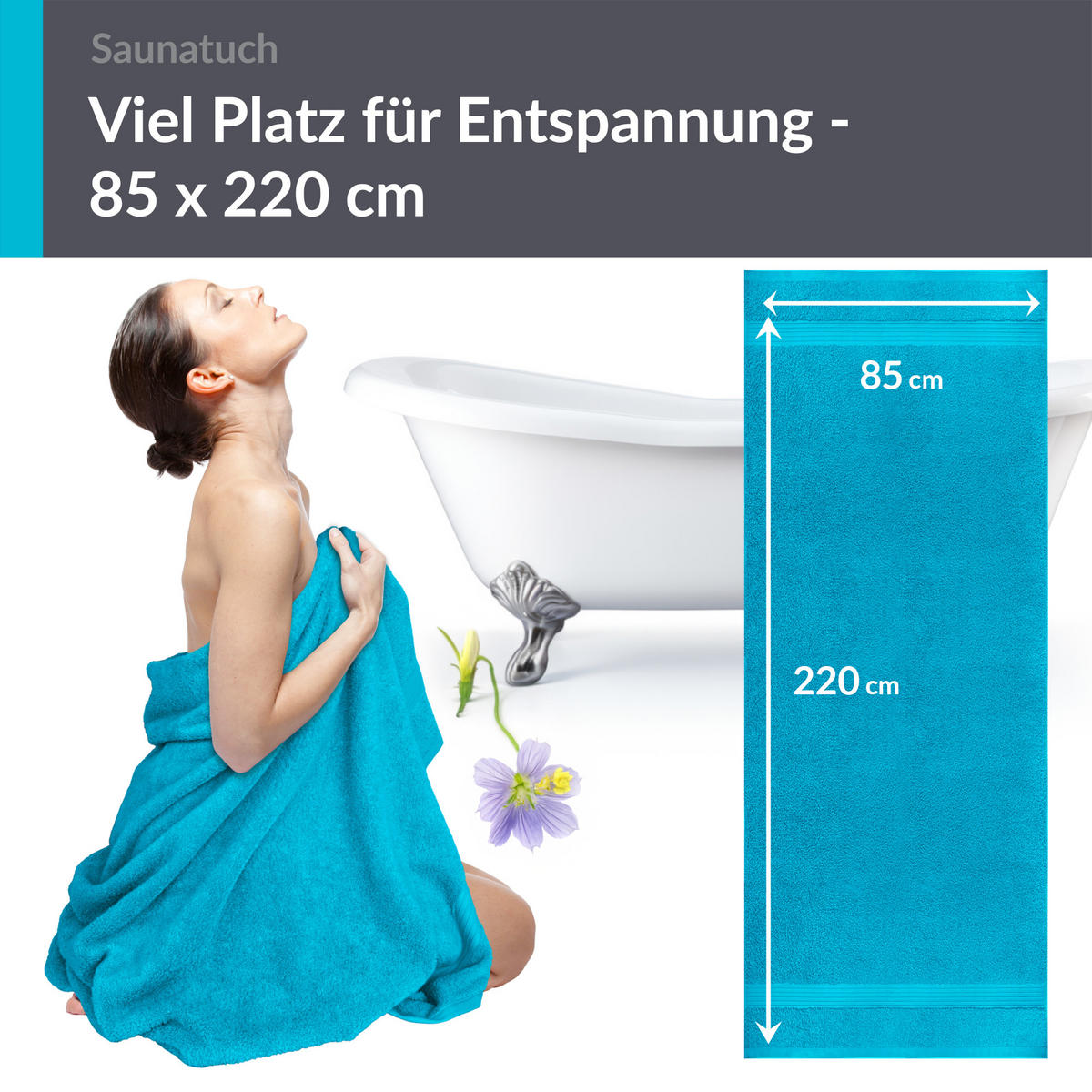 SAUNATUCH Linz Aquamarin Blau 85x220 cm - Blau, Textil (85/220cm) - Lashuma