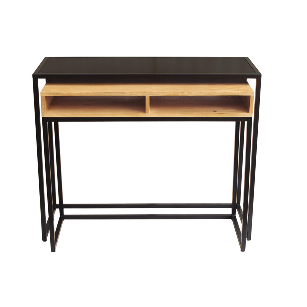 KONSOLE Mangoholz Metall B100 cm YPKA - Schwarz, Holz (100/38/81cm) - Miliboo