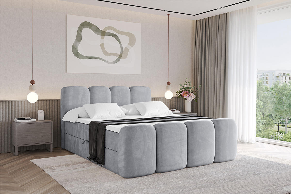 BOXBETT mit Matratze H4 und Lattenrost - NINA-Z - 140x200 cm - Hellgrau - Hellgrau, Holzwerkstoff (140/200cm)