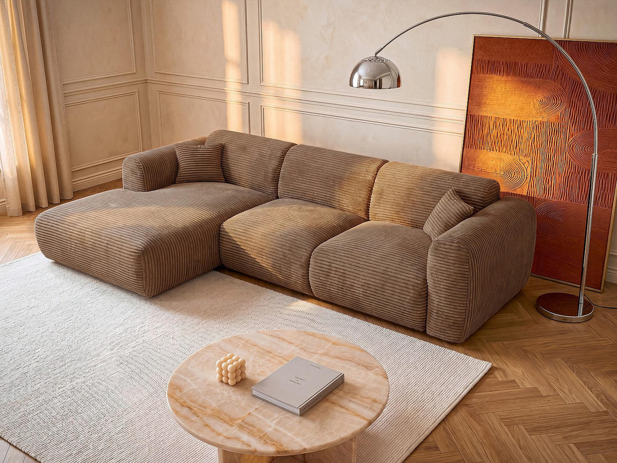SCHLAFSOFA - 5 Personen - samt - taupe Pogni - Taupe, Kunststoff/Textil (299/73/165cm) - Vente-Unique