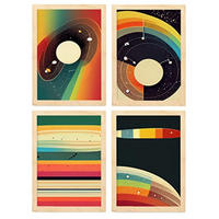 POSTER Set mit 4 Abstrakt Spiral Moderne Galaxien A4 Rahmen aus hellem Holz - Beige, Papier (29.7/3cm) - Nacnic