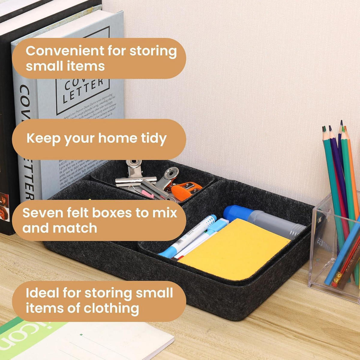 SCHUBLADEN Organizer 7er Set Filz Dunkelgrau - Anthrazit, Textil (20/5/28.5cm)