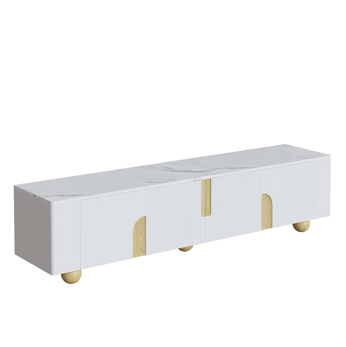 TV-SCHRANK aus MDF und Spanplatte 180x40x44 cm Weiß/Holzfarbe mit 4 Türen und Marmoroptik - Weiß, Holzwerkstoff (180/44/40cm) - Modfu