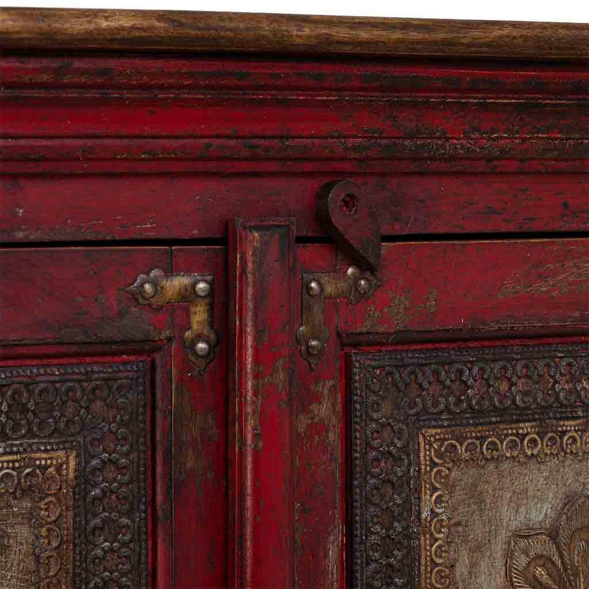 HANDGEFERTIGTES Sideboard aus geschnitztem Holz 90x40x90 cm - Rot, Holz (90/90/40cm) - Wanderlust