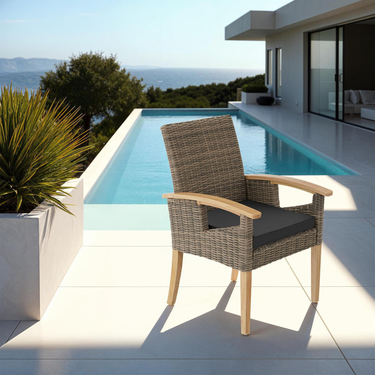 RATTAN STUHL Rosarno,inklusive Sitzpolster, 62,5 x 71,5 x 94 cm,natur - Naturfarben, Kunststoff (62.5/94/71.5cm) - tectake