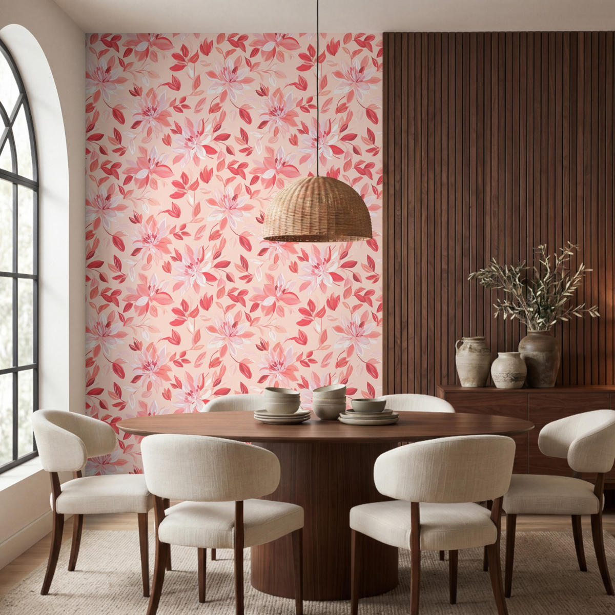 TAPETE - Botanisch - Blumen - Rot - 200x300 cm - Koralle, Papier (200/300cm) - OnlyWow