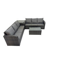 GARTENMÖBEL-SET mit Kissen Polyrattan Dunkelgrau 6-Sitzer - Dunkelgrau/Grau, Glas/Kunststoff - Fimous