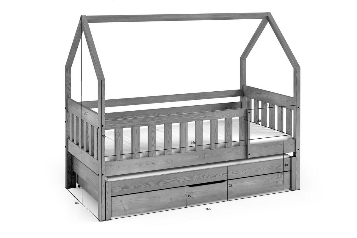 KINDERBETT Holzbett LUMBE, Hausform - Grau, Holz (80/160cm) - KONSIMO®