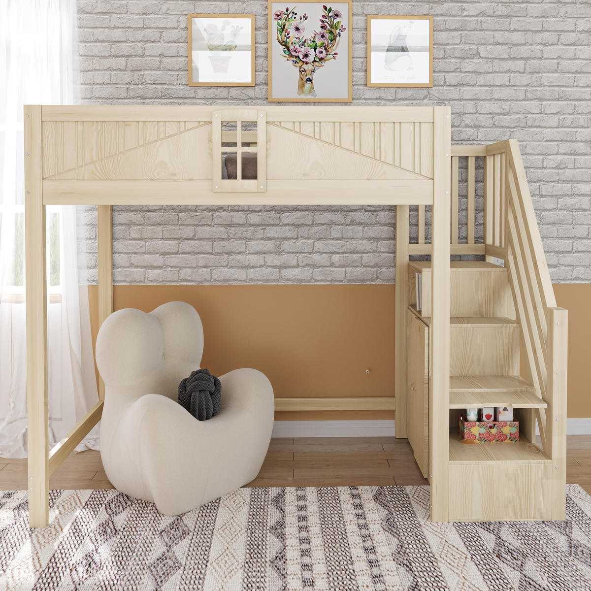 HOCHBETT 90/200 cm natur aus Massivholz mit Sicherheitsumrandung und austauschbarer Leiter - Naturfarben, Holzwerkstoff (90/200cm) - OKWISH