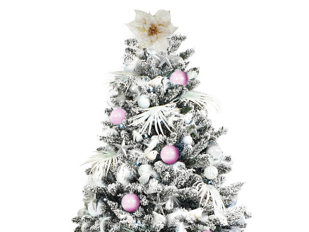 WEIHNACHTSBAUM geschmückt künstlich mit 222 Stk Kugeln POLAR PINK 300 cm mit Metallständer - Silberfarben/Weiß, Kunststoff (300cm) - LAALU