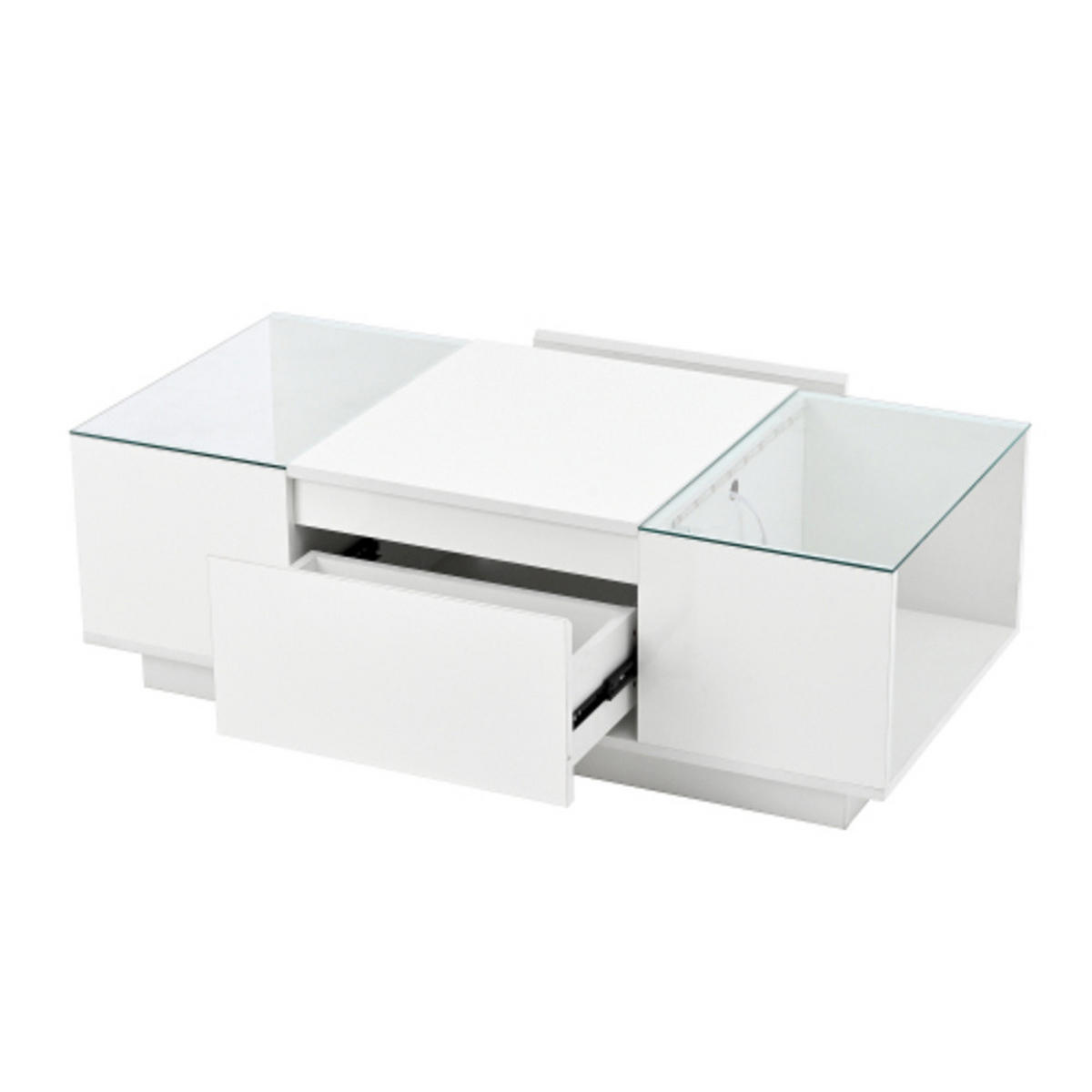 COUCHTISCH Weiß aus Spanplatte mit Bluetooth LED-Licht und Glasverkleidung 105×50×35 cm - Weiß, Holzwerkstoff (50/105/35cm) - Luhomfu