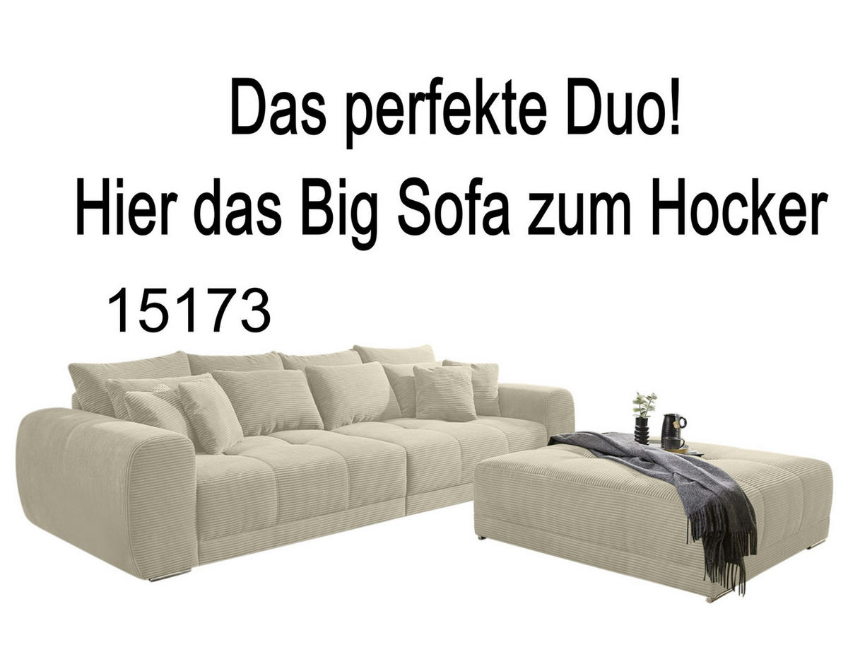 XXL-HOCKER Federkern B120/T120/H39 cm (passend zum BIG-SOFA) Cord Beige Grau / 15177 - Chromfarben/Greige, Textil/Metall (120/39/120cm) - luma-home