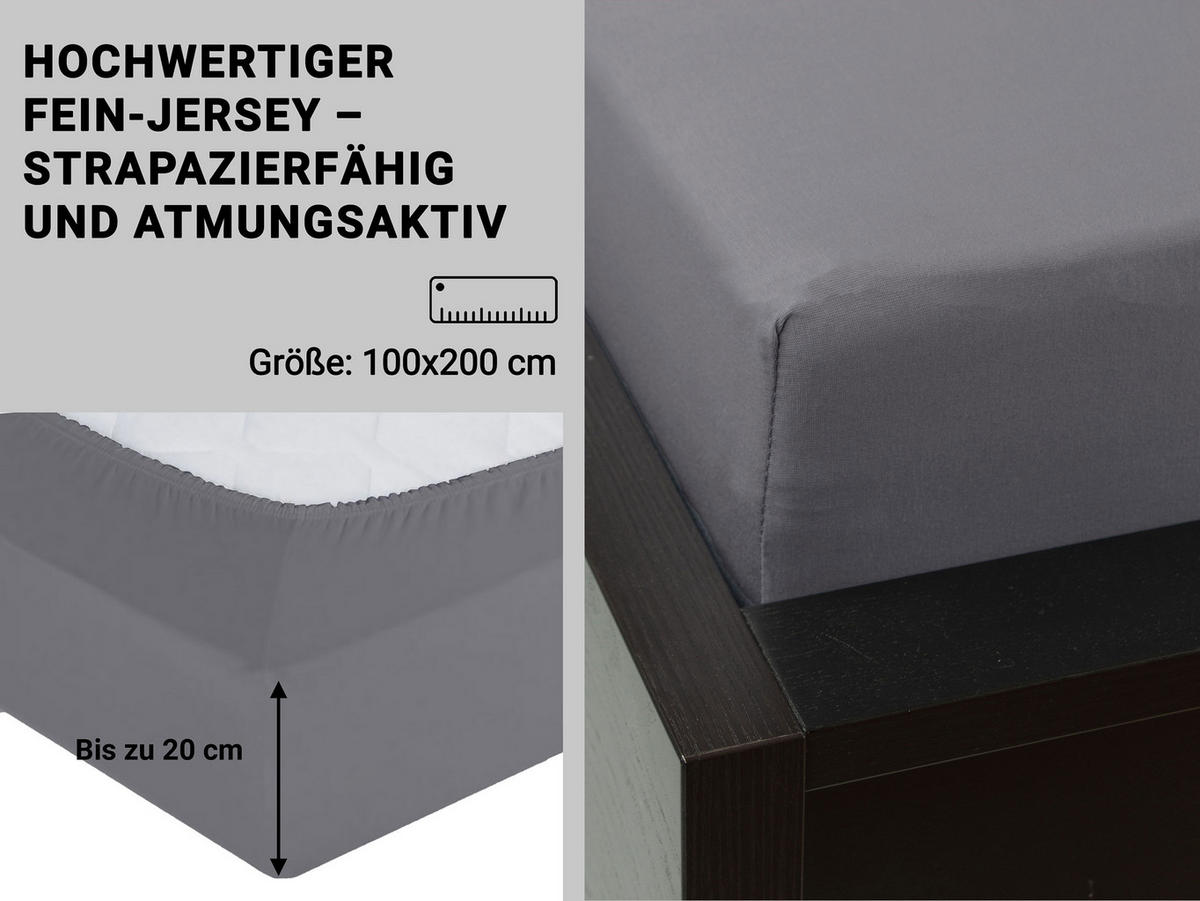 SPANNBETTLAKEN, 100x200 cm, 100% Baumwolle, Grau - Dunkelgrau, Textil (100/200cm) - Zollner