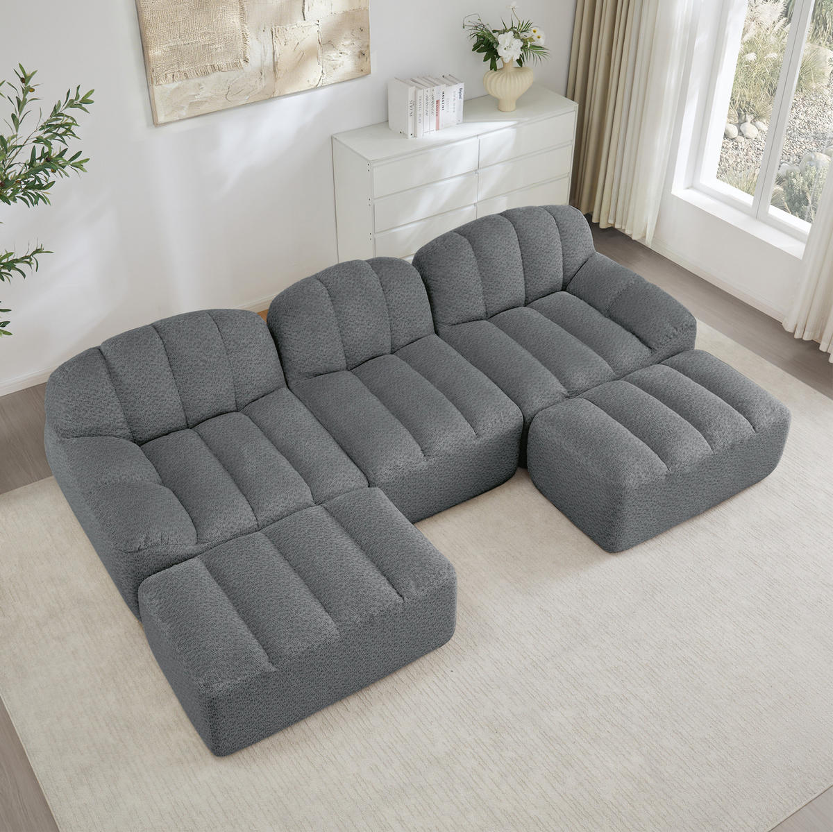 SOFA modular 3-Sitzer U-Form Grey - Grau, Kunststoff (165/79/288.1cm) - Meubliv
