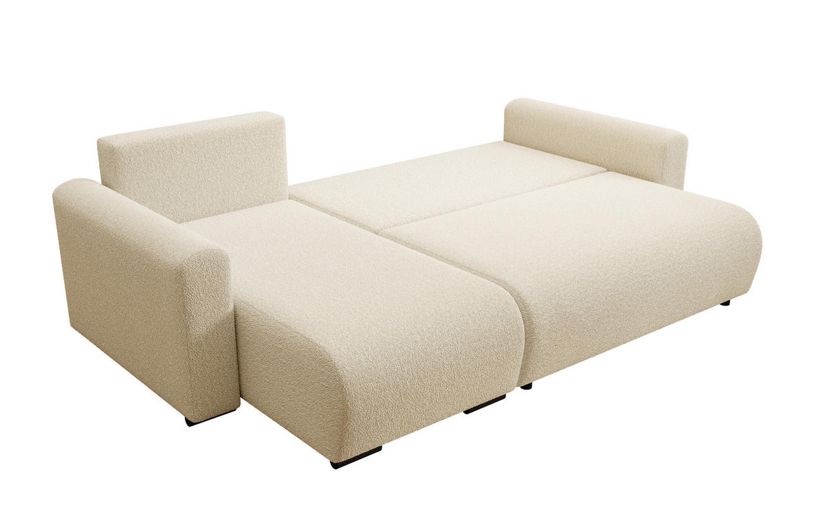 ECKSOFA DORA L, Eckcouch in L-Form mit Schlaffunktion und Bettkasten, Farbe: Beige, Bouclé-Stoff, Ottomane Links - Beige, Textil (240/143cm) - Storez24