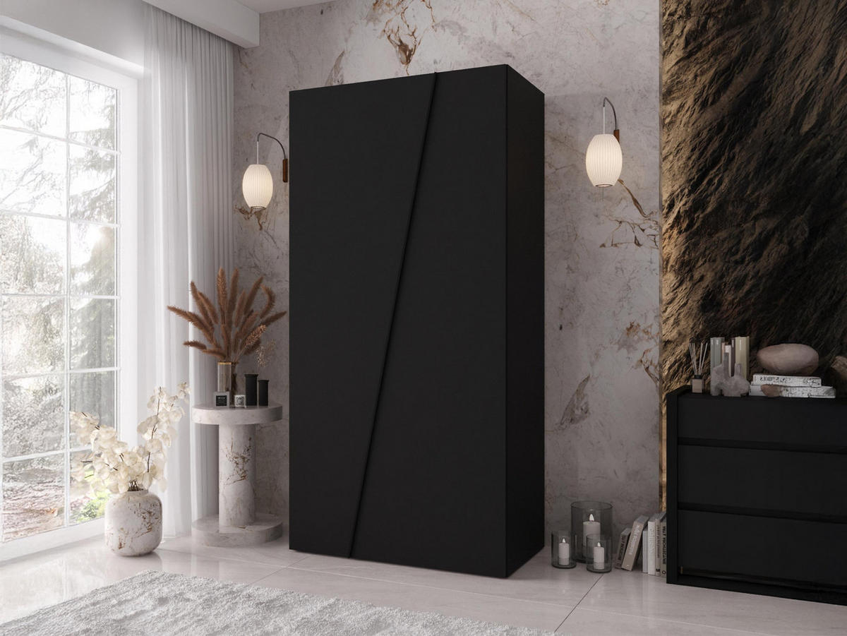 DREHTÜRENSCHRANK Zen 100 cm - Schwarz, Holzwerkstoff/Kunststoff (100/202/50cm) - MIRJAN24