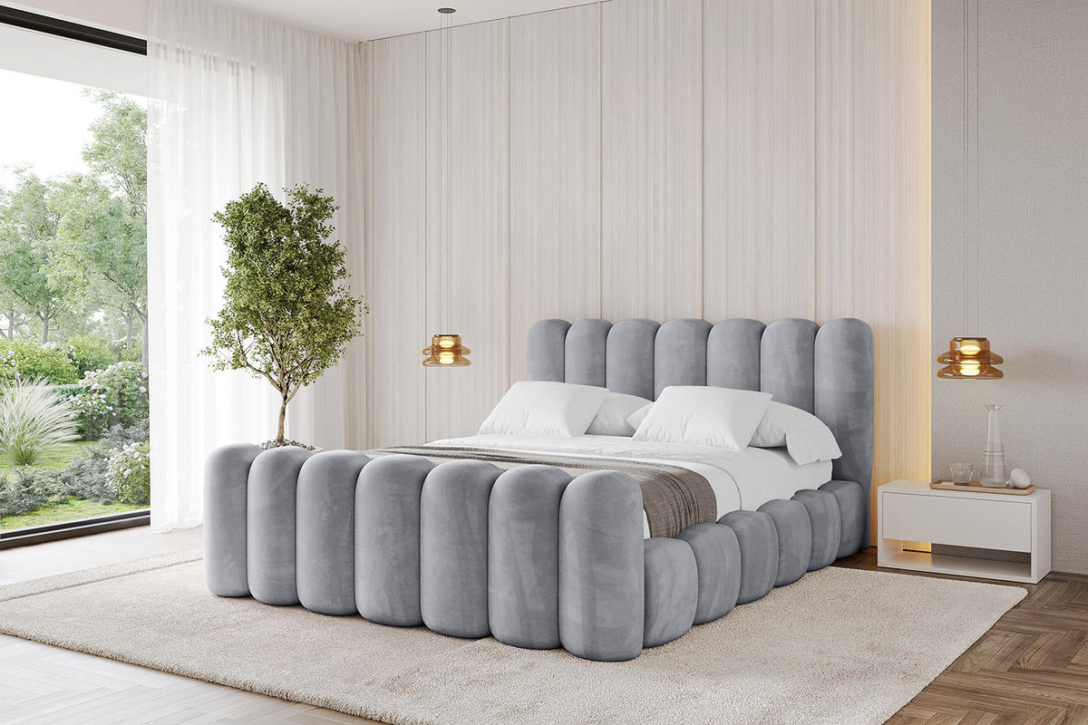 POLSTERBETT mit Bettkasten, Fußteil und Lattenrost, Boxbett ohne Matratze - SENA-Z 180x200 Hellgrau - Hellgrau, Holzwerkstoff/Textil (180/200cm) - ALTDECOR