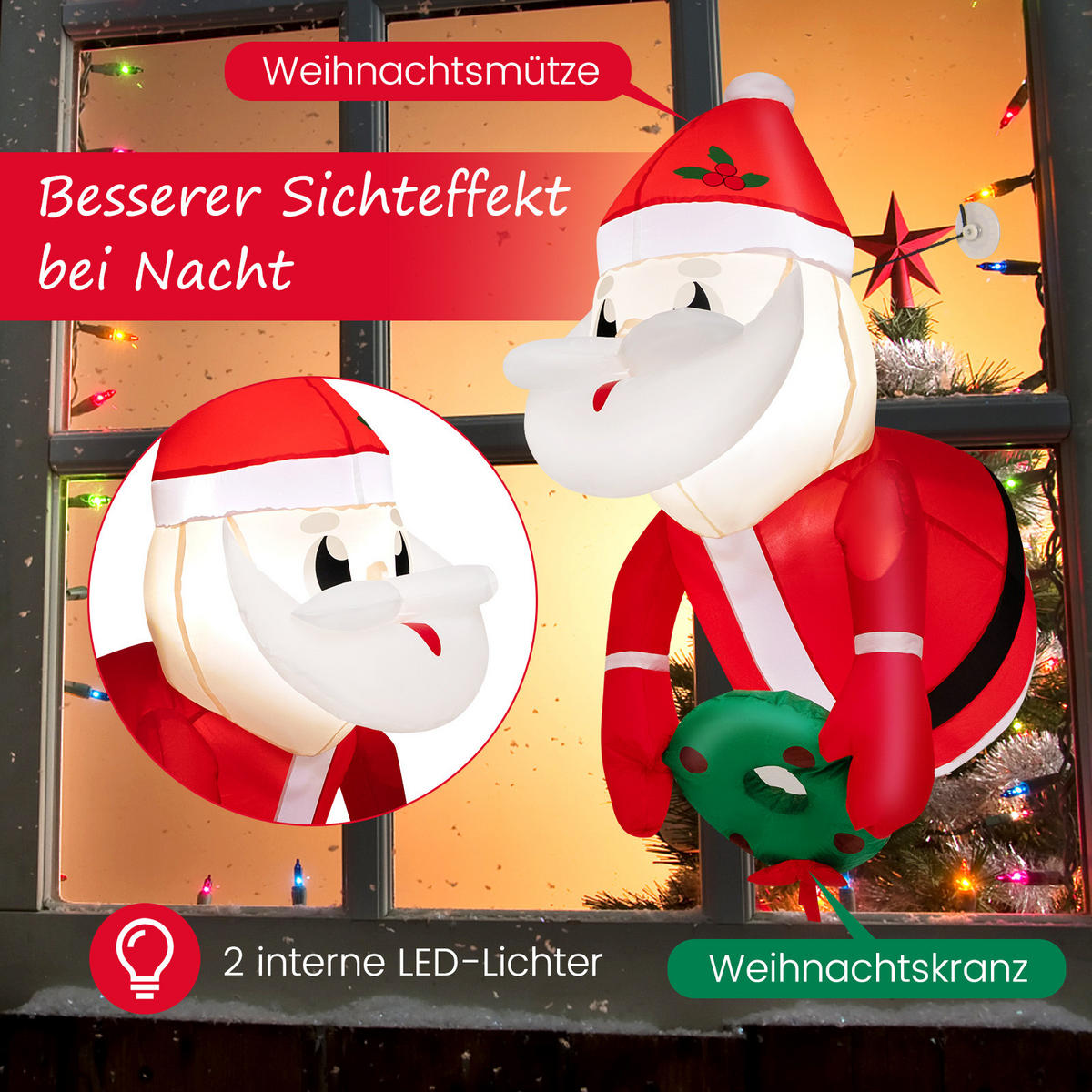 WEIHNACHTSMANN 100cm Rot - Rot, Kunststoff (60/100/45cm) - COSTWAY