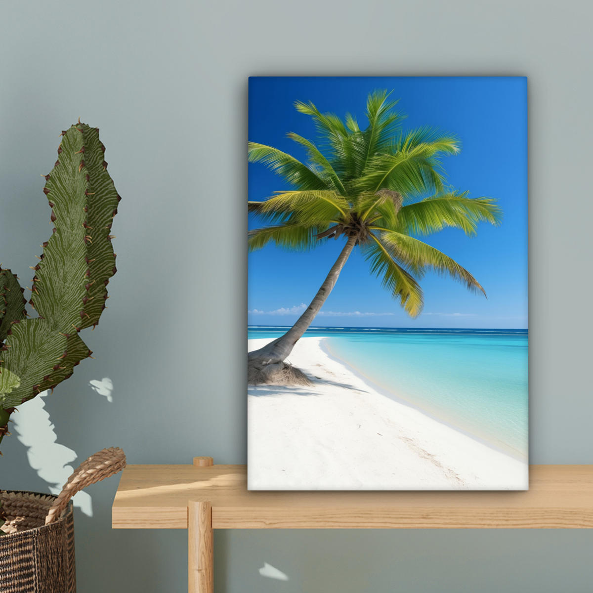 LEINWANDBILD Strand - Palme - Tropisch - Meer 20x30 cm - Grün, Textil (20/30cm) - MuchoWow