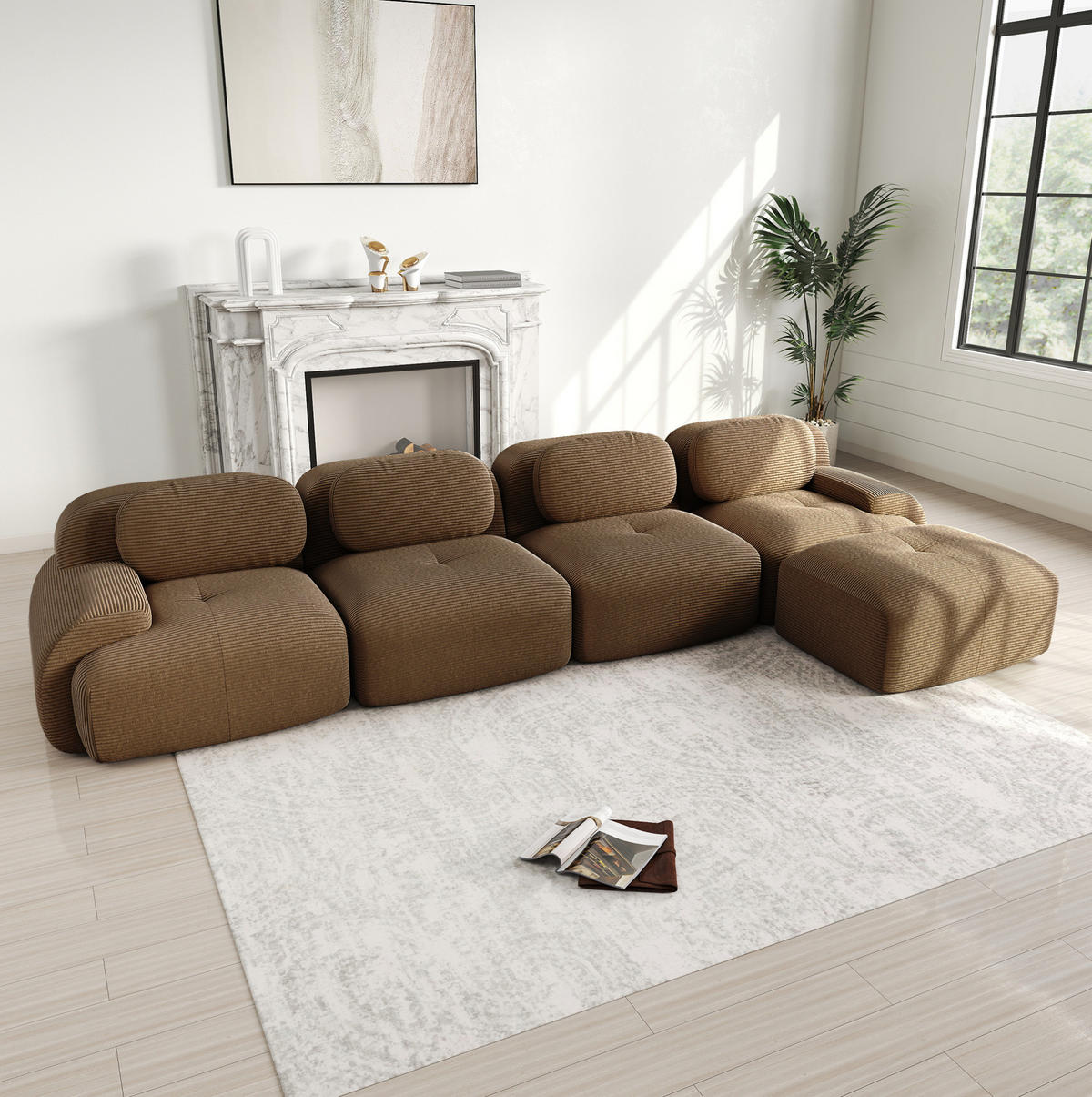 ECKSOFA modular rahmenlos Cord Braun - Braun, Kunststoff (178/388cm) - Meubliv