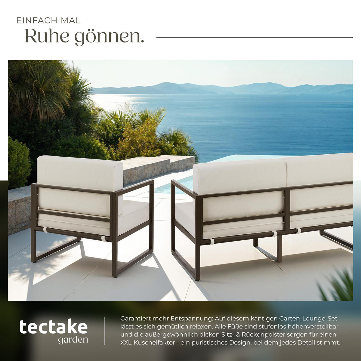 GARTEN-LOUNGESET Comosa,höhenverstellbare Füße,braun/beige - Beige/Braun, Kunststoff - tectake