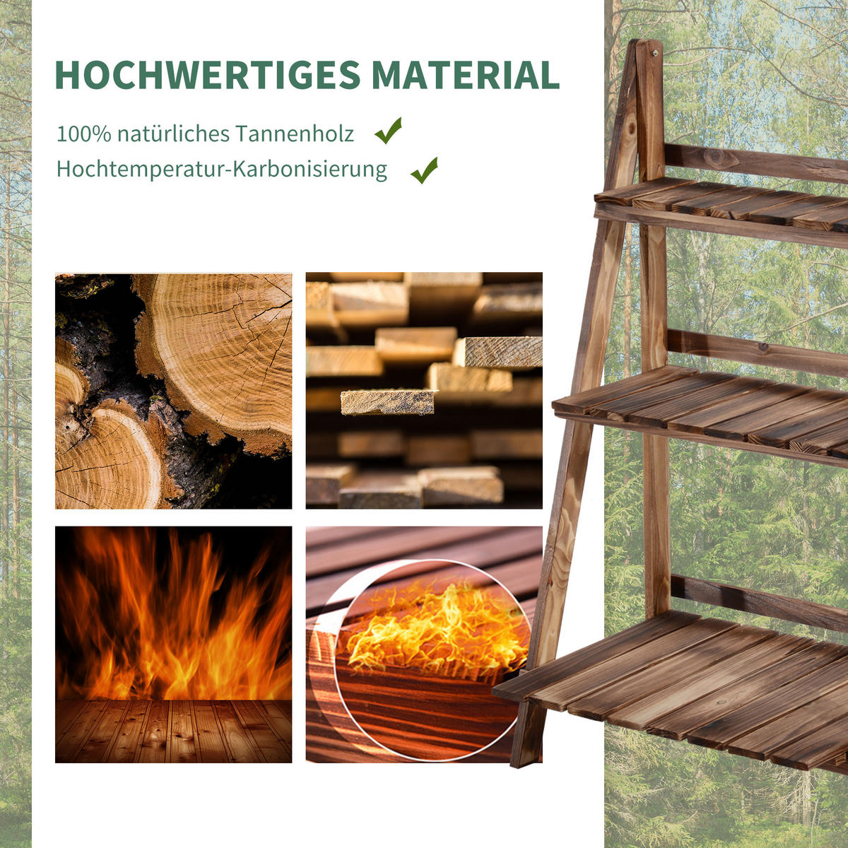 PFLANZENTREPPE Blumentreppe Blumenregal Pflanzregal, 3 Stufen, Tannenholz, Verkohlt - Dunkelbraun, Holz (37/93/60cm) - Outsunny