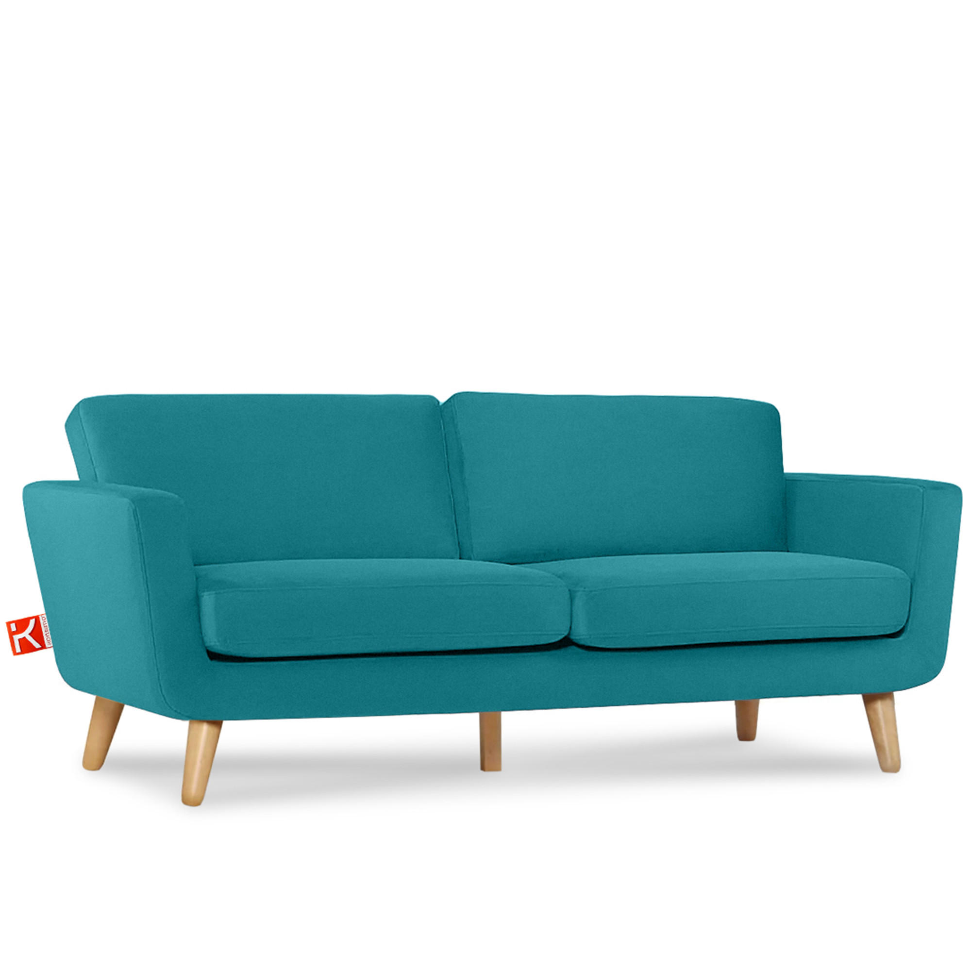 3-SITZER-SOFA TAGIO mit Armlehnen, Türkisblau - Türkis/Braun, Buchenholz/Textil (88/80/190cm) - KONSIMO®