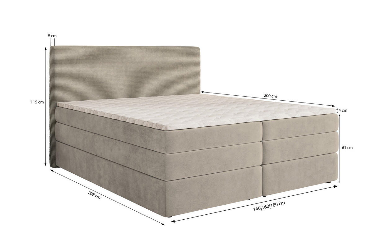 BOXSPRINGBETT MATERN 140x200 cm mit Matratze und Topper - Grün - Grün, Holz (140/200cm) - MASSENO