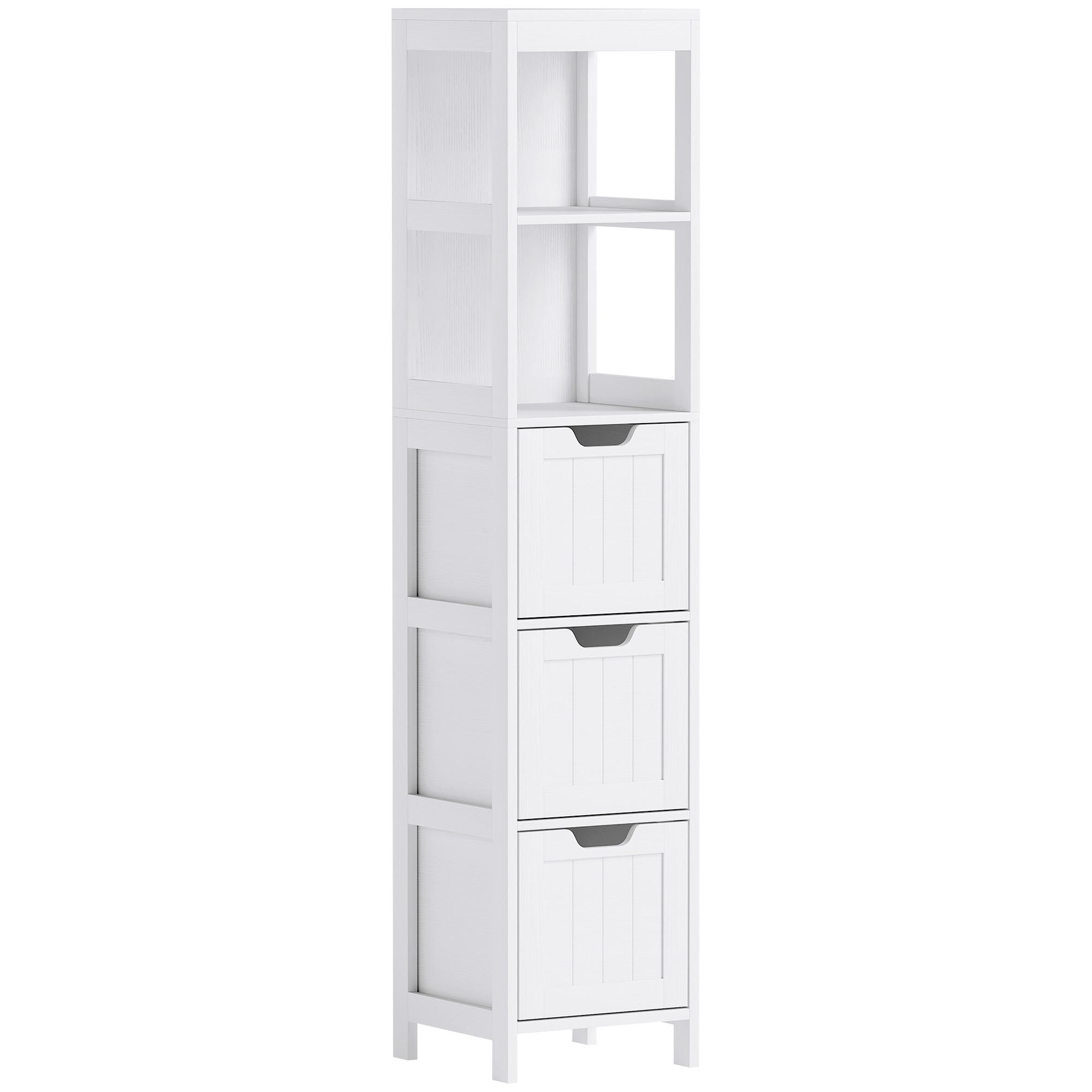 BADEZIMMERSCHRANK Badschrank Bad Hochschrank mit 3 Schubladen, 2 offenen Fächern - Weiß, Holz (30/142.4/30cm) - HOMCOM