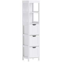 BADEZIMMERSCHRANK Badschrank Bad Hochschrank mit 3 Schubladen, 2 offenen Fächern - Weiß, Holz (30/142.4/30cm) - HOMCOM