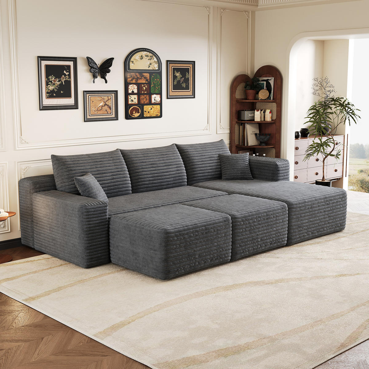 WOHNLANDSCHAFT Cord Dunkelgrau ohne Montage - Grau, Textil (241/58/151cm) - WISHDOR