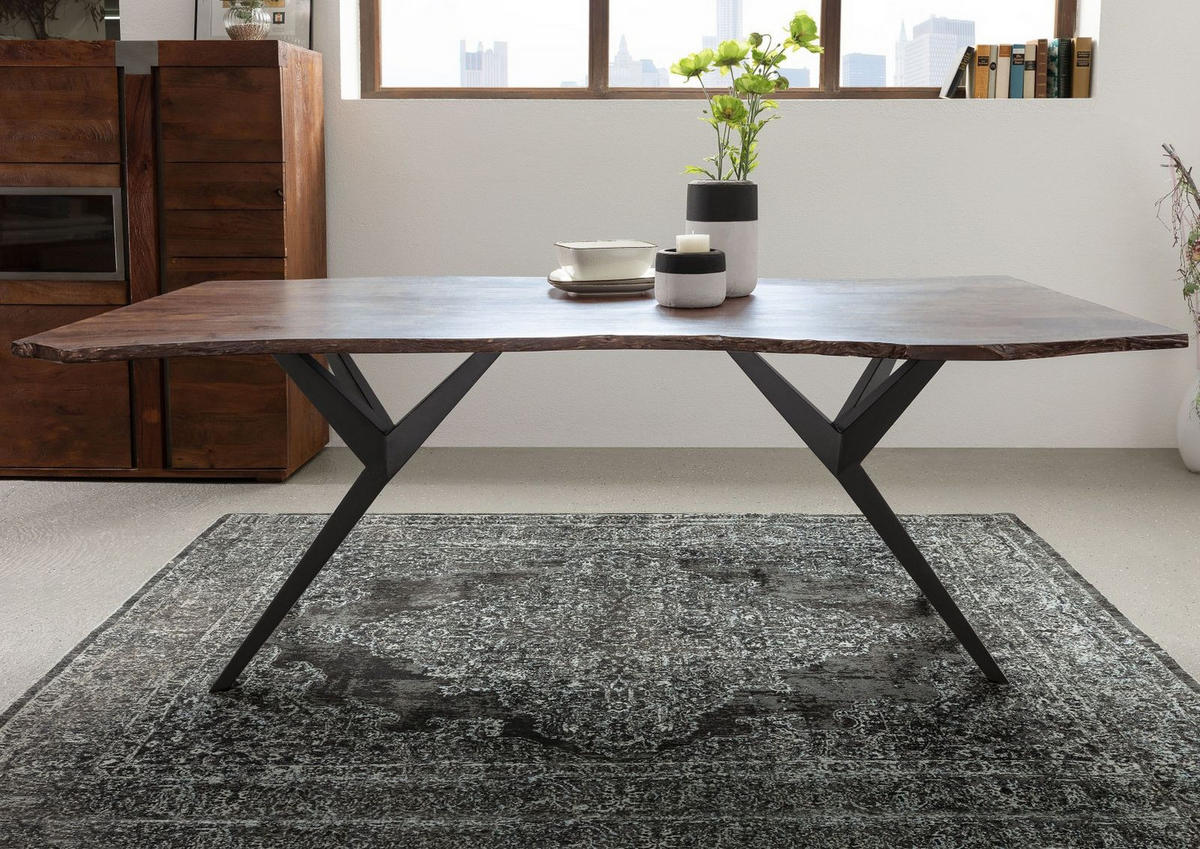 BAUMTISCH Akazie 140x90x76 grau lackiert Beine anthrazit matt FREEFORM 4 #19 - Grau, Holz (90/140/76cm) - Massivmoebel24