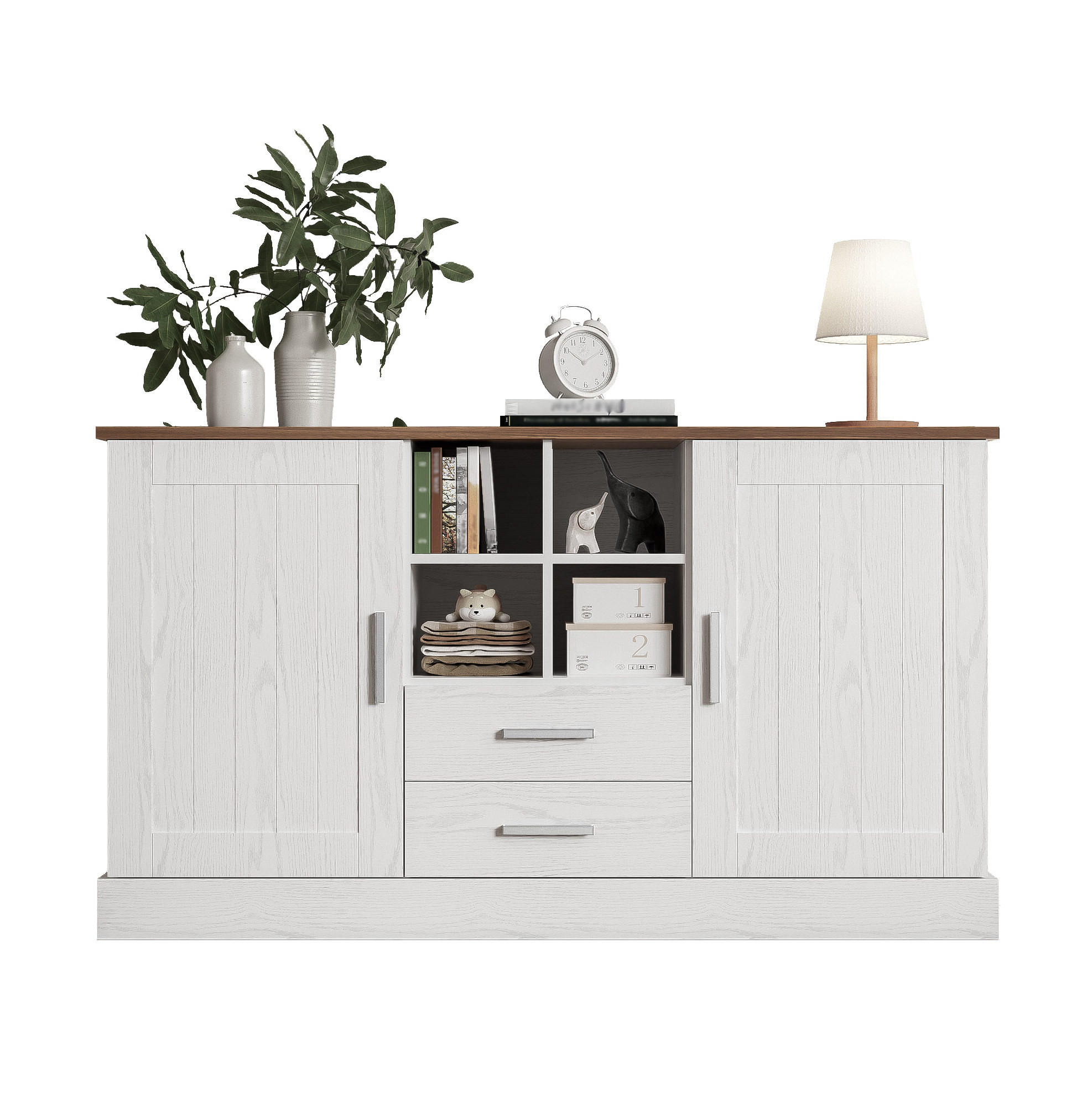 SIDEBOARD 140/40/79,5 cm weiß/braun aus Spanplatte mit Soft-Close - Braun, Holzwerkstoff (140/79.5/40cm) - OKWISH