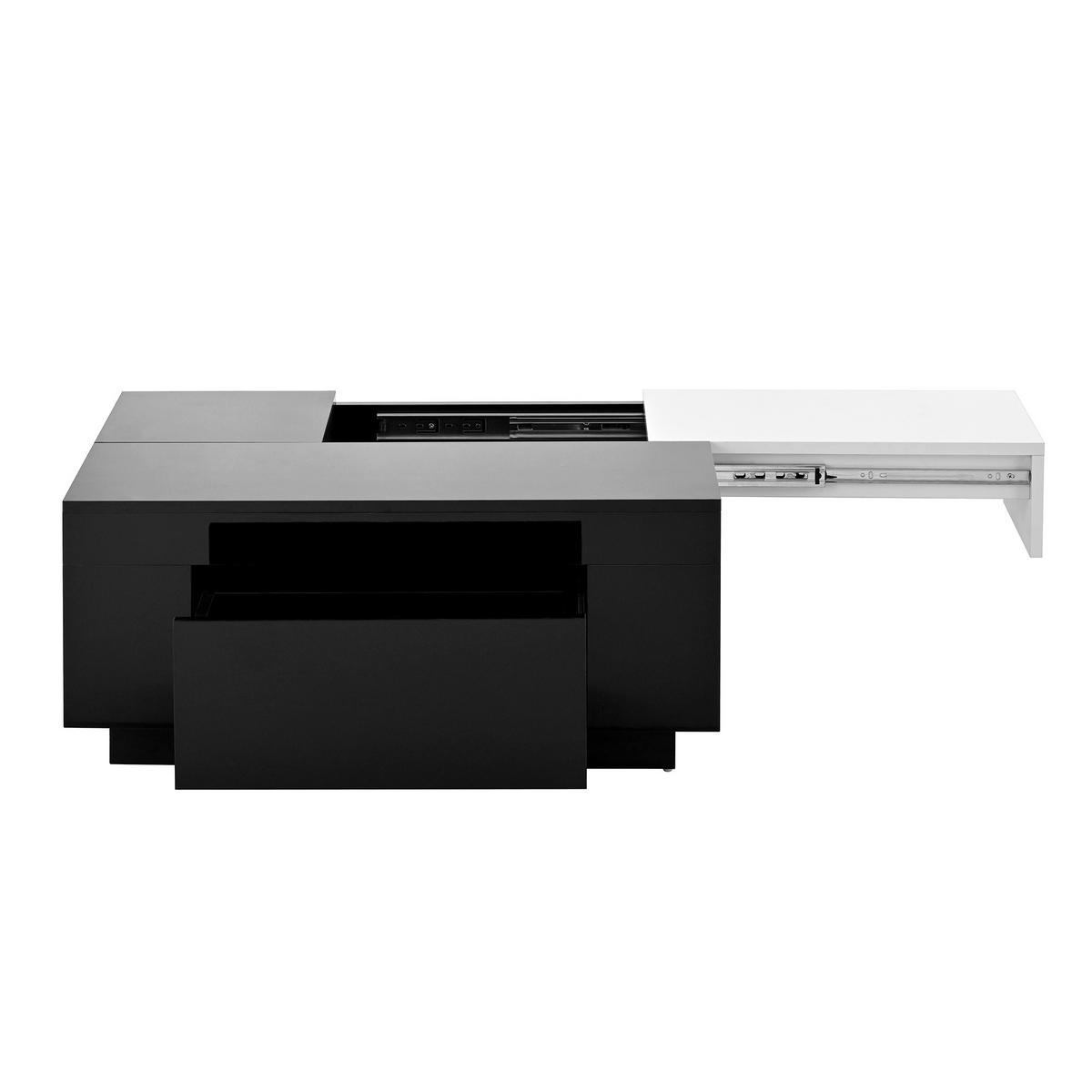 COUCHTISCH 80/50/35.5 cm schwarz höhenverstellbar mit LED-Beleuchtung und ausziehbarer Tischplatte - Schwarz, Holzwerkstoff (80/50/35.5cm) - OKWISH