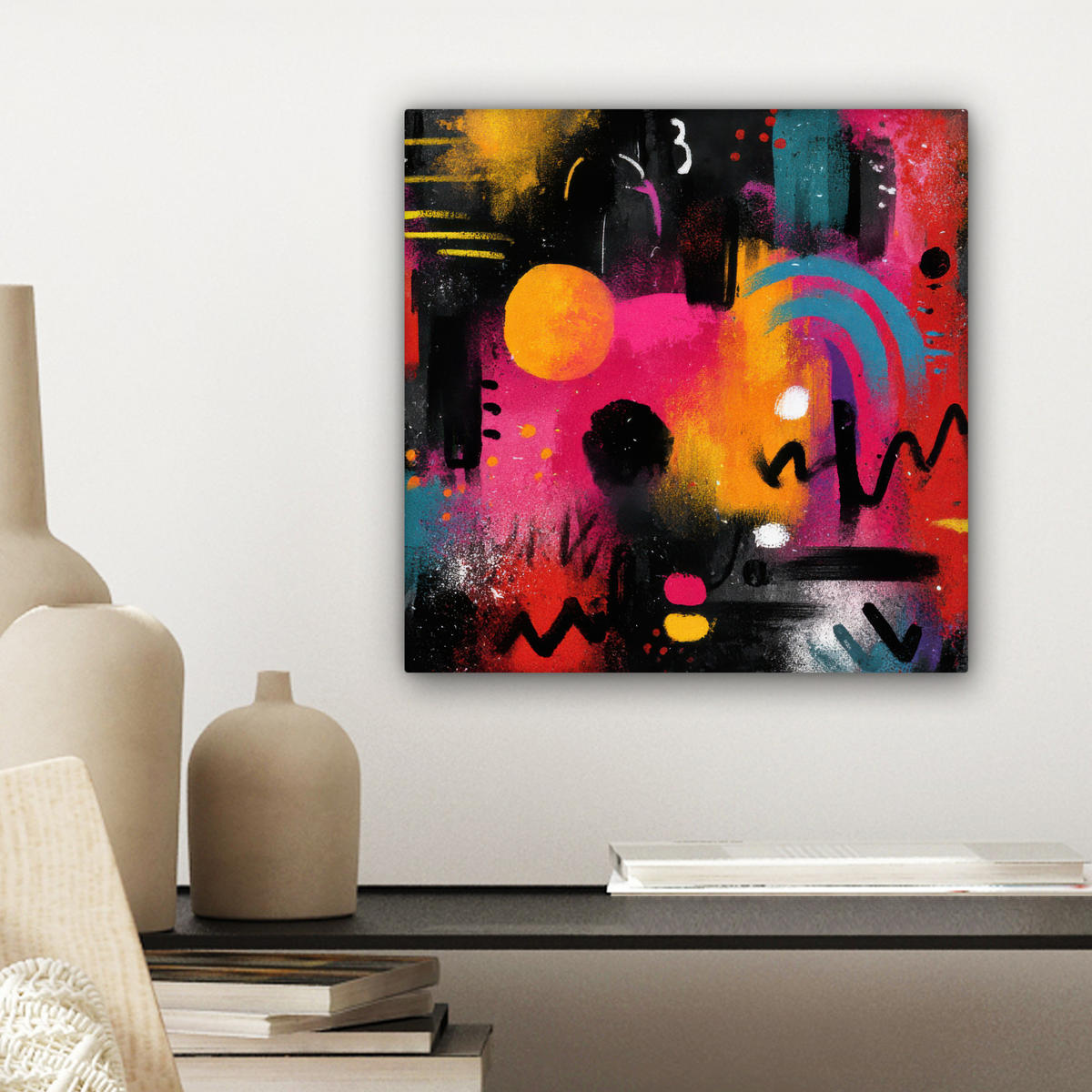 LEINWANDBILD Farbflächen - Formen - Bunt - Abstrakt Deko Wohnzimmer 20x20 cm - Pink, Textil (20/20cm) - MuchoWow