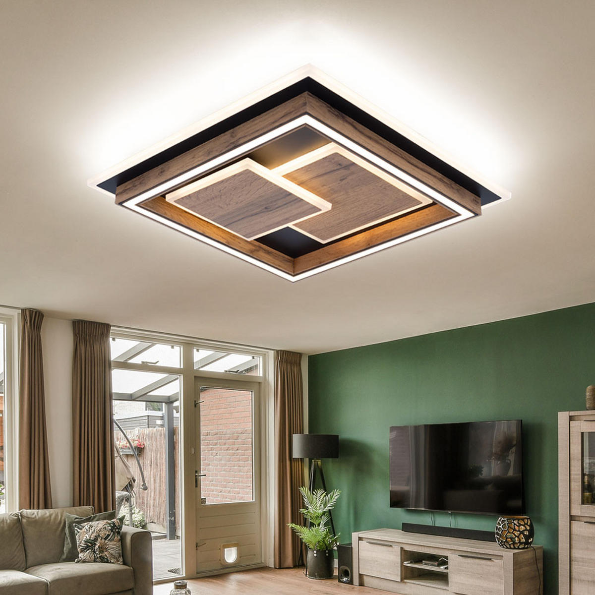 LED DECKENLEUCHTE Metall Schwarz Braun - Braun, Metall (41/41/7.6cm) - Globo Lighting