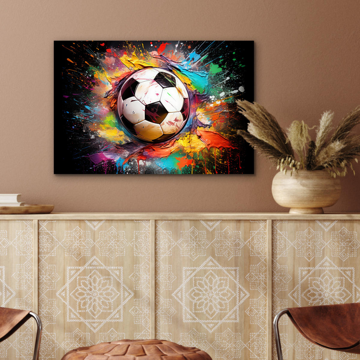 METALLBILD Fußball - Farbe - Farben - Schwarz - Weiß 60x40 cm - Weiß, Metall (60/40cm) - MuchoWow