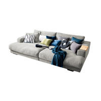 BIG SOFA XL MIT TABLETT NATUR MADELINE Silber Webstoff - Silberfarben/Schwarz, Kunststoff/Textil (290/85/190cm) - KAWOLA