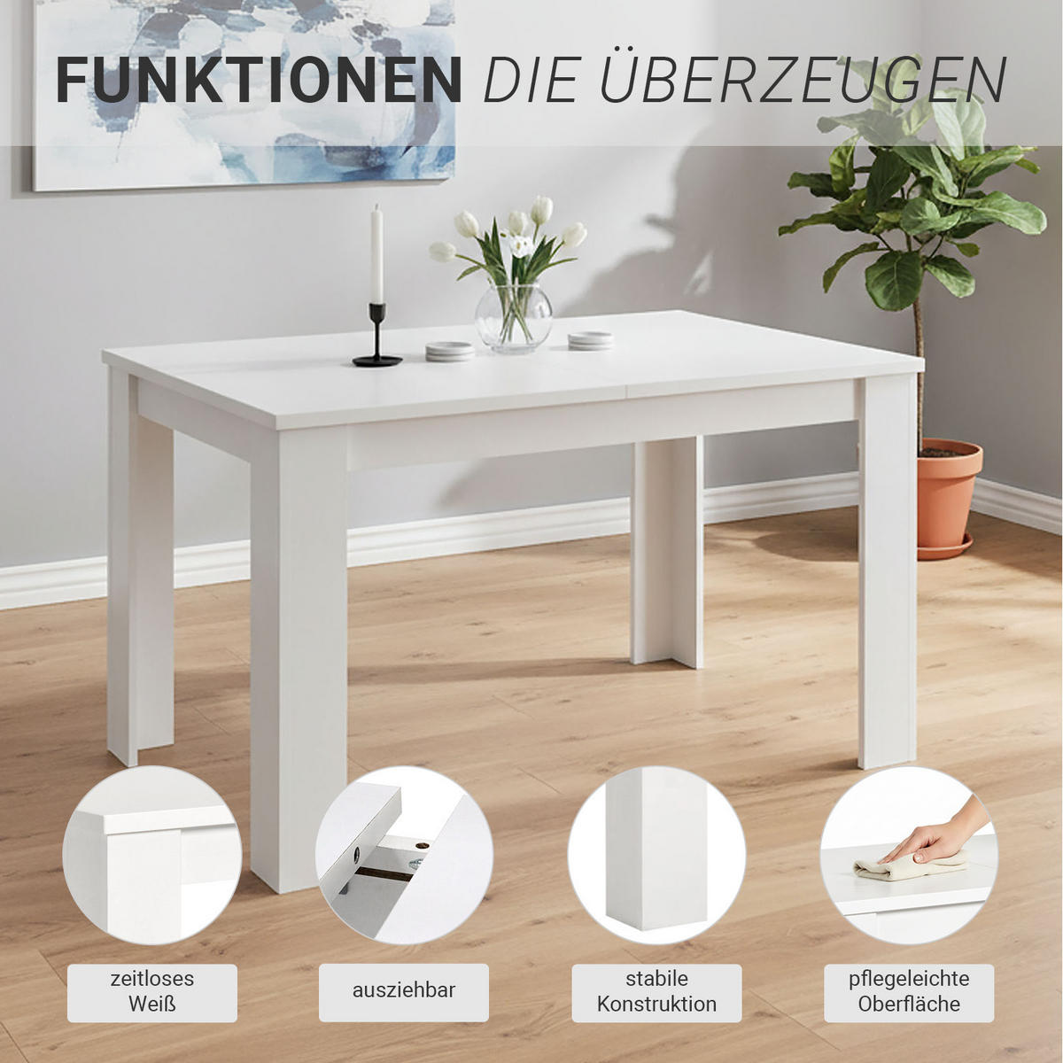 ESSTISCH in natur 120-160/80/76 cm ausziehbar - Weiß, Holz (80/120/76cm) - Homestyle4u