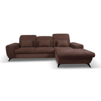 ECKSOFA LUCE R-S Braun Plüsch-Stoff mit Schlaffunktion - Braun, Holz (279/172cm) - MASSENO