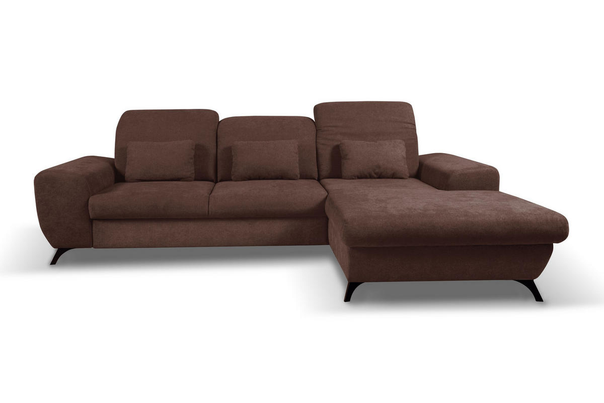 ECKSOFA LUCE R-S Braun Plüsch-Stoff mit Schlaffunktion - Braun, Holz (279/172cm) - MASSENO