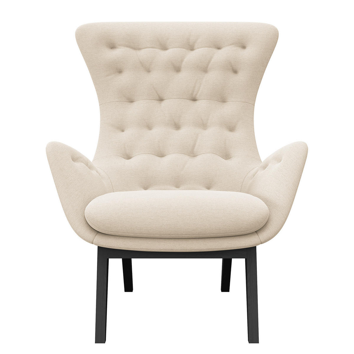 SESSEL - Webstoff - Beige/Schwarz, Eichenholz/Holz (85/101/93cm) - home24