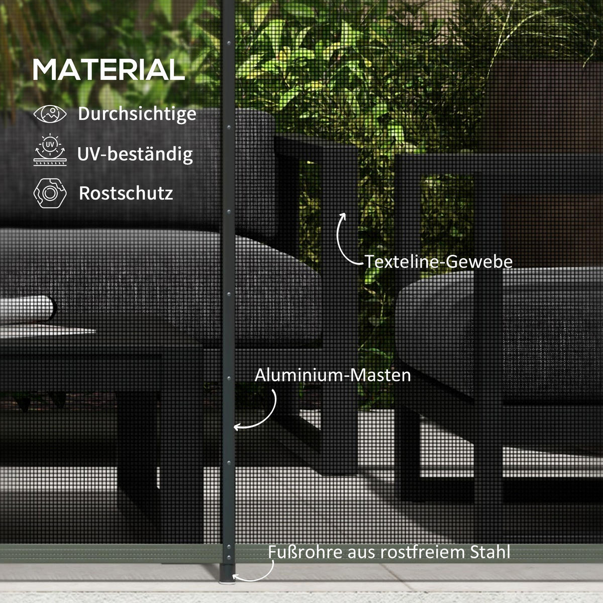 GARTENZAUN, Aluminium, Netzstoff, Schwarz - Schwarz, Textil/Metall (2.5/126cm) - Outsunny