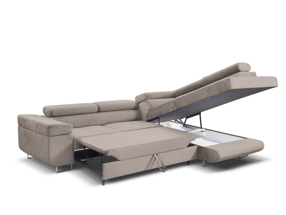 ECKSOFA Marlene III L-Form mit verstellbaren Kopfstützen Schlaffunktion Bettkasten 271 cm rechts beige - Beige, Kunststoff (202/271cm) - Margaret Hadas24