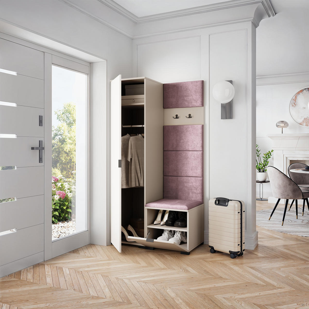GARDEROBENSCHRANK LORI 95/181/51 cm Modern Garderobe-Set Kaschmir - Kaschmir/Lila, Holzwerkstoff (95/181/51cm) - MASSENO