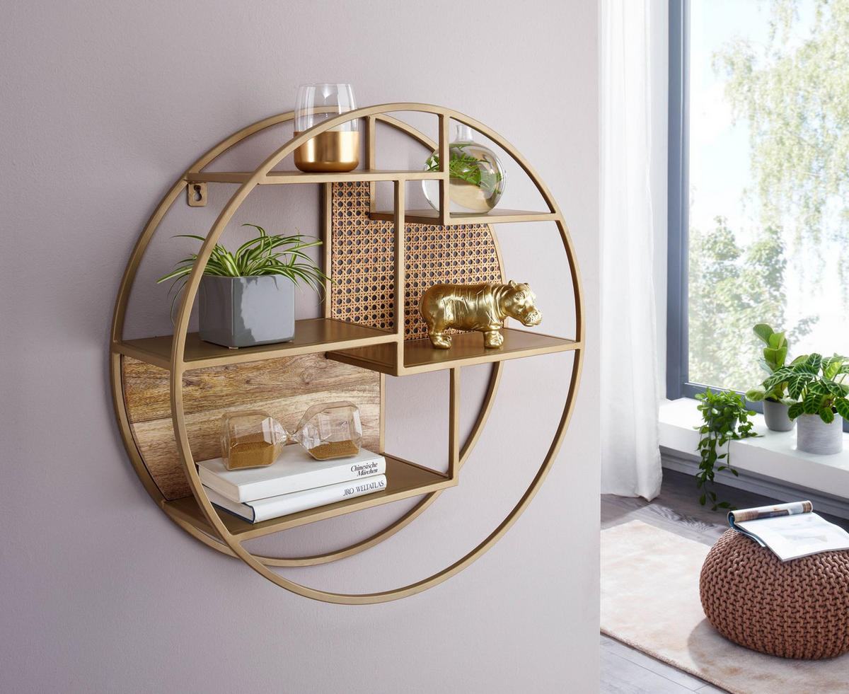 WANDREGAL Rattan Massivholz Metall Industrial Stil mit 5 Ablagen - Braun, Holz/Metall (62/17/62cm) - KADIMA DESIGN