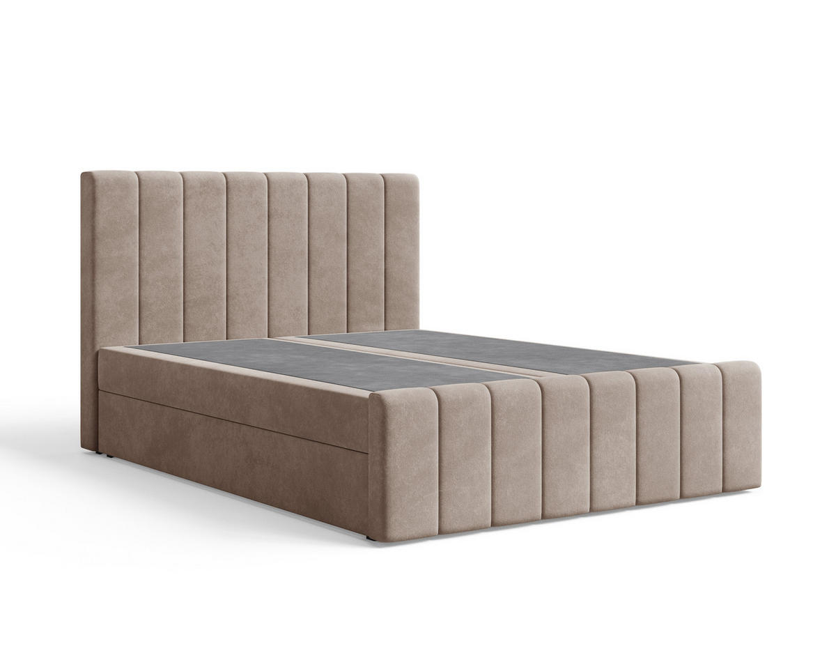 BOXBETT 01 BIS 140 x 200 cm - Manila - Modernes Polsterbett mit Bettkasten inkl. PU-Schaum-Topper und Federmechanismus - Cappuccino, Holz (140/200cm) - ROYAL24_MARKT
