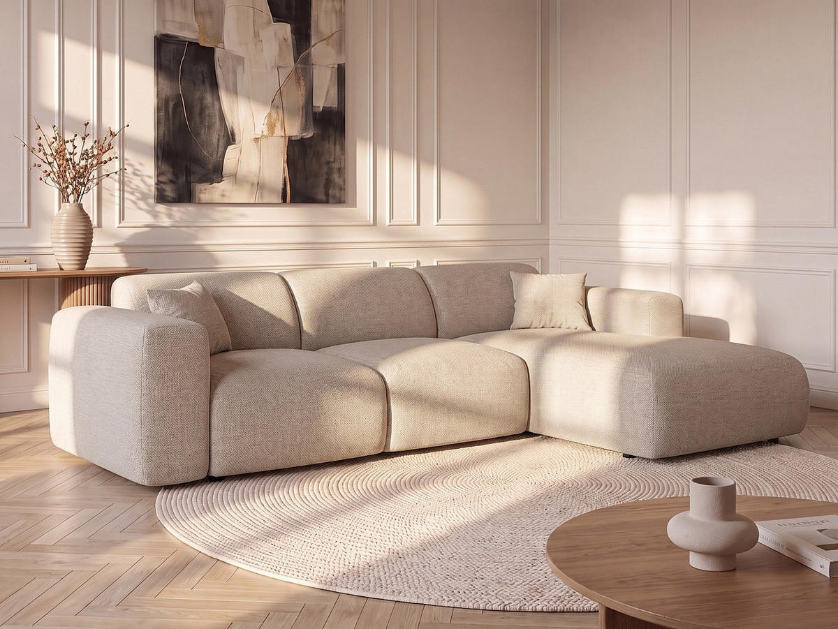 SOFA - 5 Personen - stoff - beige Pogni - Beige, Textil (283/77/180cm) - Vente-Unique